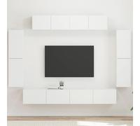 QJBSAVVA Meuble TV bas en 4 parties - Blanc - 98 x 31 x 29,5 cm - En panneau espagnol - Avec gestion des câbles - Design flottant moderne pour salon, chambre à coucher, bureau