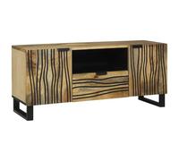 QJBSAVVA Meuble TV bas en bois de manguier massif - 105 x 33 x 46 cm - Avec 1 tiroir et 2 portes - Design rustique robuste et peu encombrant - Pour salon et bureau à domicile