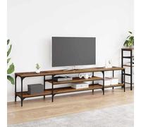 QJBSAVVA Meuble TV bas en bois recyclé 201 x 35 x 45 cm en bois composite et fer, 3 étagères, stable jusqu'à 60 kg, buffet rustique pour salon et salle à manger, design peu encombrant