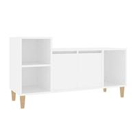 QJBSAVVA Meuble TV blanc 100 x 35 x 55 cm en bois et eucalyptus - Meuble bas classique avec beaucoup d'espace de rangement et support robuste - Meuble TV moderne pour salon et chambre à coucher