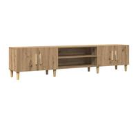 QJBSAVVA Meuble TV Chêne Artisanal 180x31,5x40 cm - Buffet Bas de Salon avec 4 Portes et Compartiments - Support Multimédia en Bois d'Ingénierie et Pieds en Eucalyptus Massif