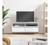 QJBSAVVA Meuble TV en bois et fer blanc, design moderne avec 2 compartiments et 2 tiroirs, commode TV stable pour salon et chambre à coucher