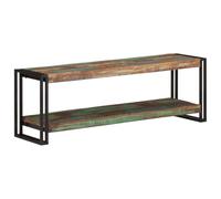 QJBSAVVA Meuble TV en bois massif recyclé avec look industriel, 120 x 30 x 40 cm, revêtement par poudre noir, design robuste pour salon et chambre à coucher