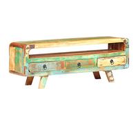 QJBSAVVA Meuble TV en bois massif recyclé, look vintage, 117 x 30 x 41 cm, meuble bas avec 3 tiroirs et étagère, polyvalent comme buffet, meuble TV ou meuble de salon