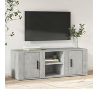 QJBSAVVA Meuble TV gris béton - 100 x 31,5 x 35 cm - En matériau dérivé du bois - Avec 4 compartiments et porte - Design moderne - Robuste et facile d'entretien - Pour salon, couloir, chambre à