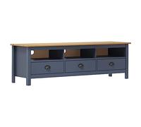 QJBSAVVA Meuble TV Hill Range en Bois de Pin Massif, Buffet Bas avec 3 Tiroirs et 3 Étagères, Meuble de Salon Rétro pour Téléviseur et Multimédia, 158 x 40 x 47 cm, Gris et Marron Miel