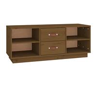 QJBSAVVA Meuble TV marron miel 100 x 34 x 40 cm en pin massif, meuble bas stable avec beaucoup d'espace de rangement, buffet rustique pour salon et chambre à coucher