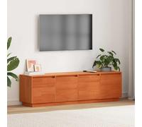 QJBSAVVA Meuble TV moderne en pin massif marron avec espace de rangement pour le salon