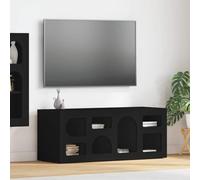 QJBSAVVA Meuble TV moderne noir 100 x 35 x 40 cm en matériau dérivé du bois avec 7 étagères, meuble bas peu encombrant pour salon et chambre à coucher