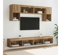 QJBSAVVA Meuble TV mural bas 100 x 30 x 30 cm - En chêne artisanal - Avec éclairage LED - Lot de 6 pièces - Peu encombrant - Pour salon, chambre à coucher, couloir