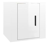 QJBSAVVA Meuble TV Mural Blanc Brillant 40x34,5x40 cm - Armoire Multimédia Suspendue en Bois d'Ingénierie pour Salon et Chambre - Petit Meuble de Rangement Design Moderne avec Porte