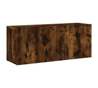 QJBSAVVA Meuble TV mural en chêne fumé 100 x 30 x 41 cm - Support en bois avec design moderne - Grand espace de rangement pour salon, chambre à coucher, bureau