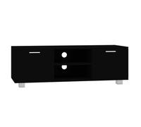 QJBSAVVA Meuble TV - Noir - 120 x 40,5 x 35 cm - En matériau dérivé du bois - Avec 4 compartiments et découpes adaptées aux câbles - Design moderne et robuste - Pour salon, home cinéma, bureau