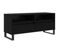 QJBSAVVA Meuble TV noir aspect chêne 100 x 34,5 x 44,5 cm, en bois composite avec pieds en fer, meuble bas moderne avec tiroir et étagère, robuste et durable, pour salon, couloir, chambre à coucher