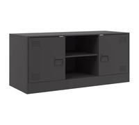 QJBSAVVA Meuble TV Noir en Acier Laminé à Froid 99x39x44 cm, Buffet Bas de Salon avec 2 Portes et 2 Étagères de Rangement, Support Télévision Robuste Charge 90kg pour Écrans 51-76 cm