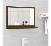 QJBSAVVA Miroir de salle de bain avec étagère - Marron - Aspect chêne - 60 x 10,5 x 37 cm - Matériau du bois et verre - Miroir mural pratique avec espace de rangement pour accessoires de salle de bain