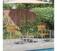 QJBSAVVA Mobilier de jardin 3 pièces - En teck - Marron - 60 x 56 x 85 cm - En bois massif - Avec 2 chaises - Design moderne - Robuste et durable - Pour balcon, terrasse et petits jardins