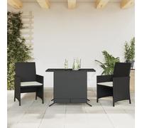 QJBSAVVA Mobilier de jardin de balcon 3 pièces - En polyrotin - Noir - 100 x 59 x 73 cm - Résistant aux UV - Peu encombrant - Pour jardin, balcon, terrasse et petits coins d'extérieur