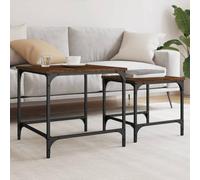 QJBSAVVA Nesting Lot de 2 tables gigognes en bois et métal aspect chêne marron - Ensemble de tables basses au design industriel pour salon, chambre à coucher et bureau