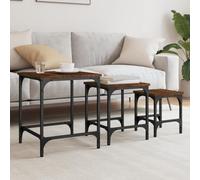 QJBSAVVA Nesting Lot de 3 tables gigognes aspect chêne Marron Matériau bois et métal - Ensemble table basse pour salon, chambre à coucher et bureau
