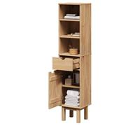 QJBSAVVA OTTA - Armoire de salle de bain - 35 x 30 x 159 cm - En pin massif avec finition cire de miel - Robuste - Avec tiroir et porte - Espace de rangement pratique pour salle de bain et WC