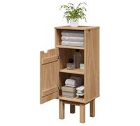 QJBSAVVA OTTA Armoire de salle de bain 35 x 30 x 90 cm en pin massif avec finition cire de miel, robuste, avec porte pratique et beaucoup d'espace de rangement pour petites salles de bain