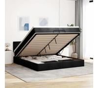 QJBSAVVA Ottoman Lit double 200 x 200 cm Noir avec matelas à ressorts ensachés Éclairage LED Espace de rangement Charge maximale 280 kg Lit rembourré moderne pour chambre à coucher, chambre d'amis