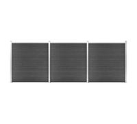 QJBSAVVA Panneau de Clôture WPC 526x186 cm Noir, Kit de Palissade de Jardin Brise-Vue Composite avec Poteaux et Barres en Aluminium pour Clôturer Extérieur et Terrasse