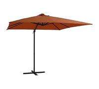 QJBSAVVA Parasol déporté - 250 x 250 cm - Avec manivelle à 24 LED - Pivotant à 360 ° - En polyester et acier - Résistant aux intempéries - Pour terrasse, balcon, plage