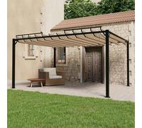 QJBSAVVA Pergola 3 x 4 m taupe avec toit à lamelles réglable en aluminium et tissu imperméable tente de jardin moderne pour terrasse, piscine, barbecues et événements en plein air