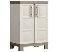 QJBSAVVA Petite armoire de rangement, verrouillable, avec 2 étagères, beige, taupe, hauteur : 97 cm, compacte, pour garage, buanderie, garde-manger