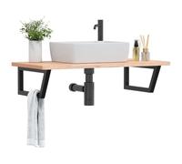 QJBSAVVA Plateau de lavabo en bois de hêtre massif avec support en acier - 100 x 50 cm - Design flottant - Robuste et durable - Étagère de salle de bain avec forme trapézoïdale