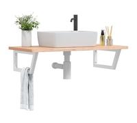 QJBSAVVA Plateau de lavabo en bois de hêtre massif avec support en acier - 100 x 50 x 2,5 cm - Design flottant - Robuste et durable - Pour salle de bain, étagère de salle de bain et meubles de salle