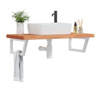 QJBSAVVA Plateau de lavabo en bois de hêtre massif avec support en acier - 100 x 50 x 4 cm - Design flottant - Solution de salle de bain robuste et durable pour lavabo et rangement