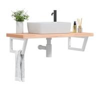 QJBSAVVA Plateau de lavabo en bois de hêtre massif avec support en acier - 100 x 50 x 4 cm - Design flottant - Robuste et durable - Pour salle de bain - Étagère de salle de bain avec forme