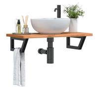 QJBSAVVA Plateau de lavabo en bois de hêtre massif avec support en acier - 80 x 40 cm - Design flottant - Robuste et durable - Étagère de salle de bain avec forme trapézoïdale