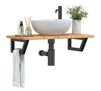 QJBSAVVA Plateau de lavabo en chêne massif avec support en acier - 80 x 40 x 2,5 cm - Flottant moderne et peu encombrant - Meuble de salle de bain avec forme trapézoïdale et capacité de charge de 100