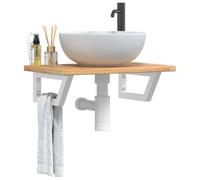 QJBSAVVA Plateau de lavabo en chêne massif avec supports en acier - 60 x 40 x 2,5 cm - Flottant moderne et peu encombrant - Pour salle de bain avec lavabo