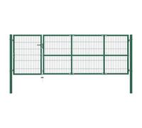 QJBSAVVA Portail de jardin à deux battants avec poteaux - 350 x 100 cm - Double articulation - En acier robuste - Avec revêtement par pulvérisation - Kit complet avec serrure et 3 clés - Vert