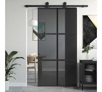 QJBSAVVA Porte coulissante en aluminium trempé noir 102 5 x 205 cm design moderne robuste et silencieux avec butoir de porte pour salon, couloir, bureau