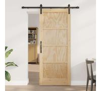 QJBSAVVA Porte coulissante en pin massif avec cadre en acier revêtu par pulvérisation 152,5 x 4 x 202 cm Naturel/noir mat Design peu encombrant pour salon, couloir, chambre à coucher