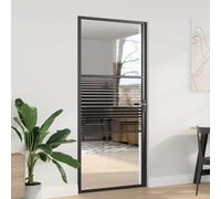 QJBSAVVA Porte en verre trempé noir avec encadrement en aluminium - 93 x 201,5 cm - Design moderne - Robuste et durable - Pour salon, couloir, bureau et appartement loft