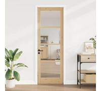 QJBSAVVA Porte intérieure avec cadre en pin massif marron 78 x 232 cm avec verre transparent - Porte d'intérieur moderne durable et robuste pour salon, chambre à coucher, bureau