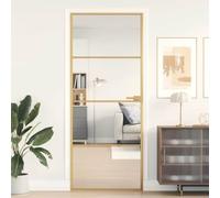 QJBSAVVA Porte intérieure Slim Golden 83 x 201,5 cm en verre trempé et cadre en aluminium - Design moderne - Porte en verre double face pour salon, couloir, chambre à coucher