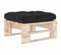 QJBSAVVA Pouf Palette de Jardin en Bois de Pin avec Coussin Noir, Repose-Pied et Table Basse pour Salon de Terrasse et Extérieur, Module de Canapé Modulaire, 60x60x25 cm