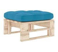 QJBSAVVA Pouf Palette de Jardin en Bois de Pin Imprégné, Repose-Pied Extérieur et Intérieur avec Coussin Bleu, Table Basse Modulaire de Palette pour Terrasse, Balcon et Salon