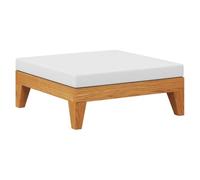 QJBSAVVA Repose-Pied de Jardin en Bois d'Acacia Massif avec Coussin Blanc Crème, Pouf Sectionnel Modulaire pour Salon de Terrasse, Balcon et Extérieur, 66 x 66 x 20 cm