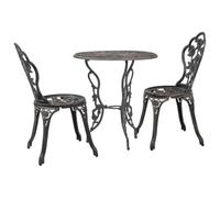QJBSAVVA Salon de Bistro 3 Pcs Table Ronde 2 Chaises Aluminium Coulé | Mobilier extérieur élégant couleur bronze avec motifs floraux pour embellir votre terrasse, balcon ou jardin.