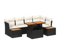 QJBSAVVA Salon de Jardin 10 Pcs Noir Ensemble Canapé en Polyrotin | Ce grand salon modulable en résine tressée noire offre des coffres intégrés pour optimiser l'espace de votre terrasse.