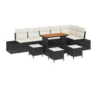 QJBSAVVA Salon de Jardin 10 Pcs Noir Polyrotin Table Ajustable | Ce grand canapé modulable 9 places pour terrasse ou jardin offre une table réglable et des assises confortables.
